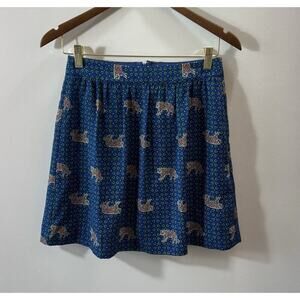 J. Crew Womens Pleated Skirt Size 00 Blue Novelty Print Tigers Preppy Academia